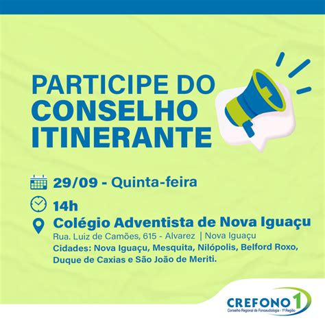 Conselho Itinerante Estar Em Nova Igua U No Final Do M S Crefono