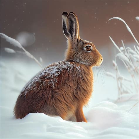 Premium Photo | Mountain Hare on a snow Generative Ai