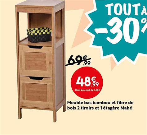 Promo Meuble Bas Bambou Et Fibre De Bois Tiroirs Et Tag Re Mah