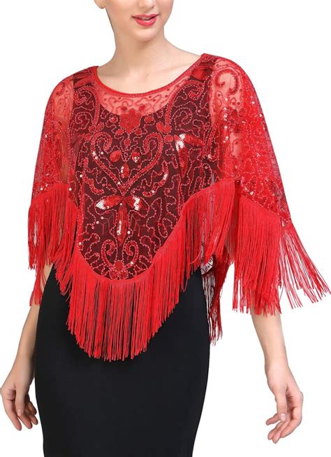 Feoya Womens 1920s Shawl Sequin Beaded Evening Cape Flapper Shrug
