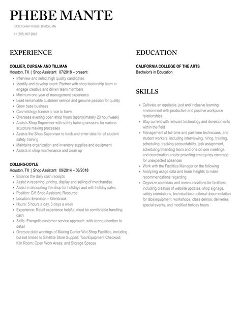 Shop Assistant Resume Samples Velvet Jobs