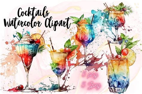 Watercolor Cocktails Clipart Graphic By Line Store · Creative Fabrica