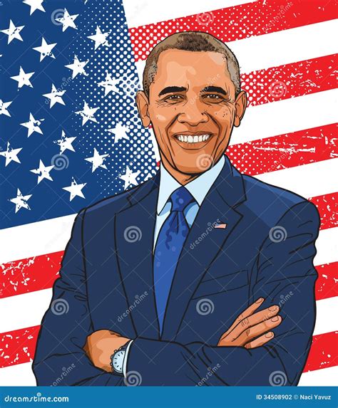 Barack Obama Colored Illustration In Line Art. Editorial Image ...