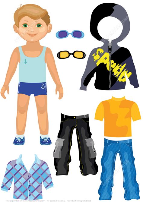 Boy Paper Doll Fashion Set Free Printable Papercraft Templates