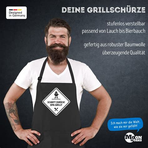 Grill Schürze für Opa mit Spruch Schritt zurück Opa grillt Moonworks