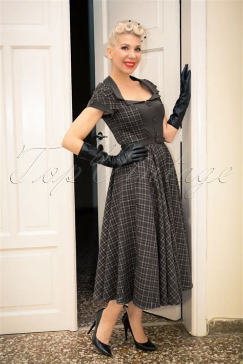 40s Ella Tartan Swing Dress In Grey