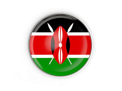 Round Button With Metal Frame Illustration Of Flag Of Kenya