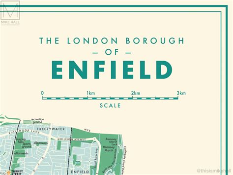 Enfield London Borough Retro Map Giclee Print Mike Hall Maps