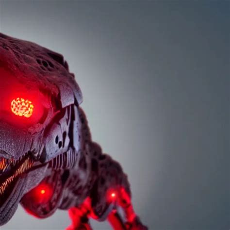 Still Of A Cyborg T Rex Red Eyes Robotic Extended Stable Diffusion