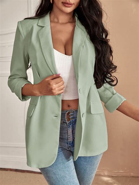 Lapel Neck Single Breasted Blazer Blazer Outfits For Women Mint