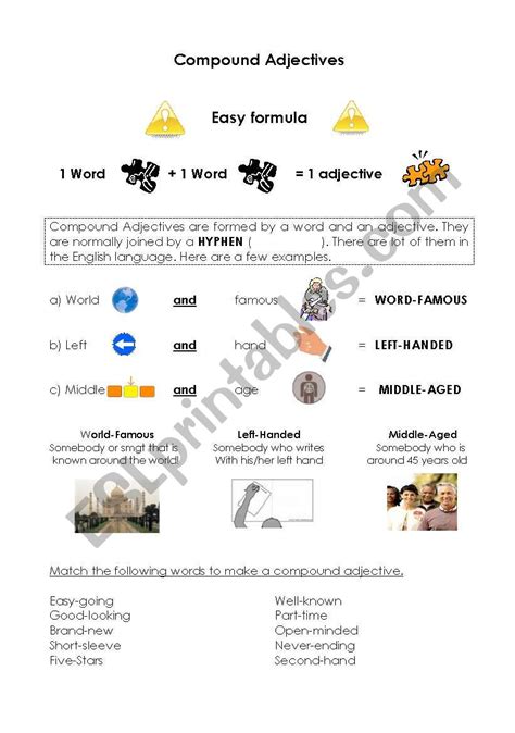 Compound Adjectives Images Esl Worksheet By Anguille