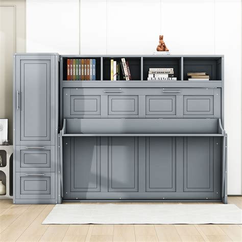 Wildon Home Wood Murphy Bed With Shelves And Drawers Wayfair Canada