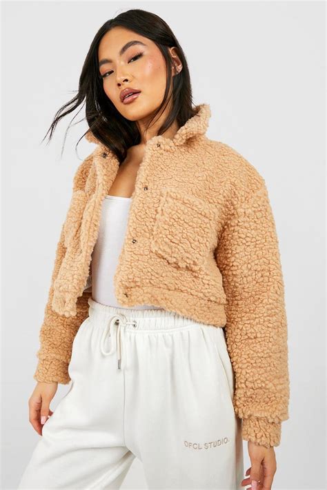 Teddy Faux Fur Crop Jacket Boohoo