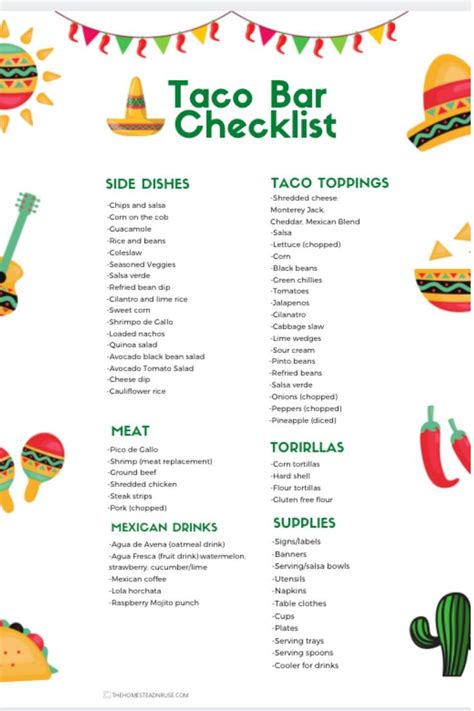 Simple Taco Bar Menu Checklist