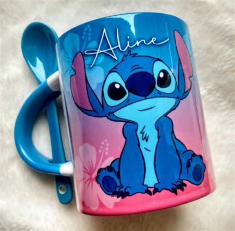 Caneca Personalizada Do Stitch Colher Elo