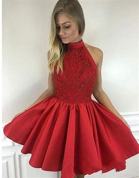 Cute Red Halter Applique Pleats Mini Short Homecoming Dress Red