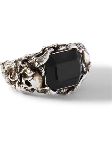 Alexander McQueen Ivy Skull Burnished Silver Tone Crystal Ring