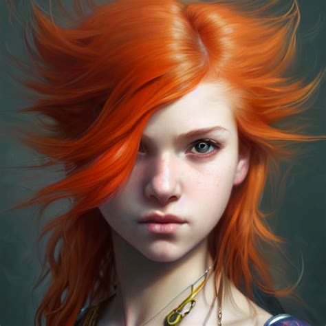 Prompthunt Portrait Painting Of A Cute Teenage Girl With Wild Orange