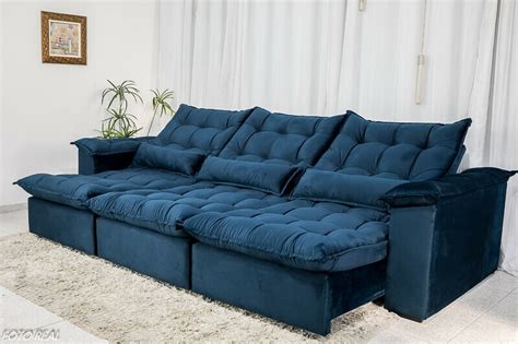 Sofá Retrátil e Reclinável Kapri 3 20m Azul Taurus Decor