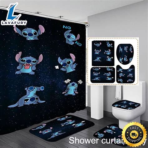 We Love Lilo And Stitch Waterproof Shower Curtain Bathroom Mat Rug Toilet