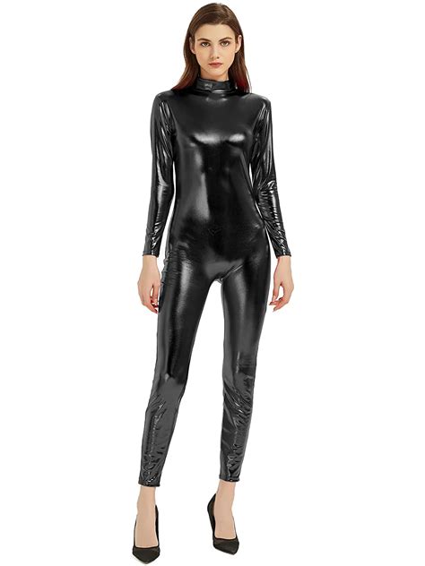 Speerise Women Shiny Metallic Unitard Long Sleeve Catsuit Bodysuit