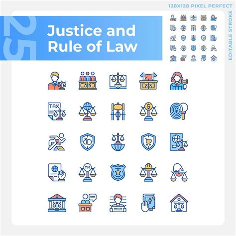 Justice And Rule Of Law Pixel Perfect Rgb Color Icons Set Government System Of Regulation