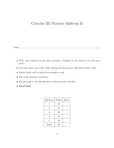 Calculus III Practice Midterm II