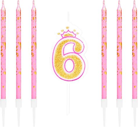 Ininger 6th Birthday Candle Pink Birthday Candle Number 6