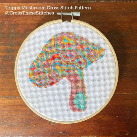 Trippy Mushroom Cross Stitch Pdf Pattern Modern Hippy Psychedelic