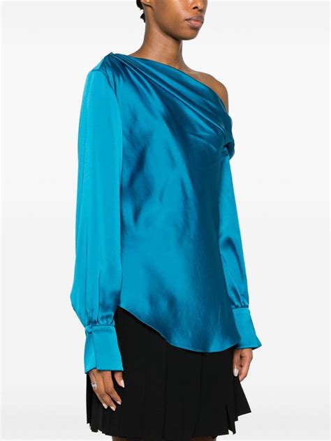 Simkhai Alice Satin Off Shoulder Top Blue FARFETCH