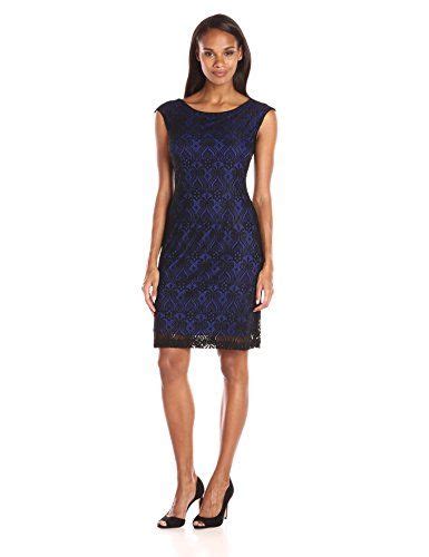 Connected Apparel Womens One Piece Lace Overlay Sheath With Colored