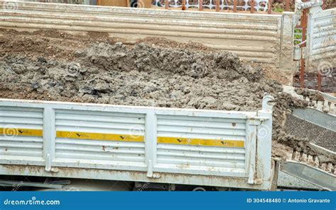 Tipper Truck With Excavated Earth For Water Works Stock Photo Image