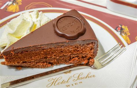 Vienna Austria June 01 2016 Original Sacher Torte With Cream And