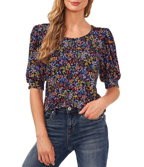 Cece Crew Neck Short Puffed Sleeve Floral Blouse Dillard S