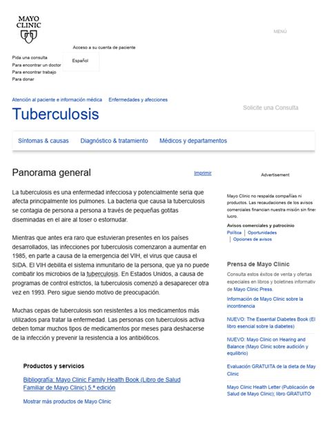 Tuberculosis Síntomas Y Causas Mayo Clinic Pdf