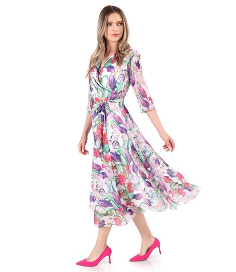 Printed Veil Dress With Floral Motifs White Yokko