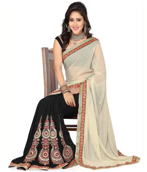 Saree Swarg Beige Semi Chiffon Saree Buy Saree Swarg Beige Semi