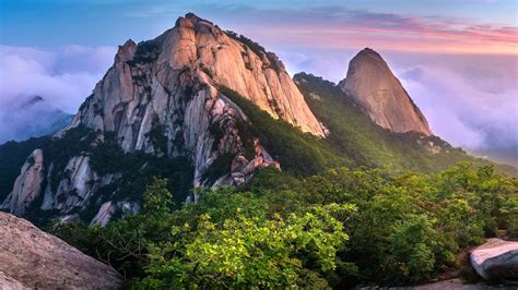 Bukhansan National Park Mountains At Morning Sunrise Seoul South