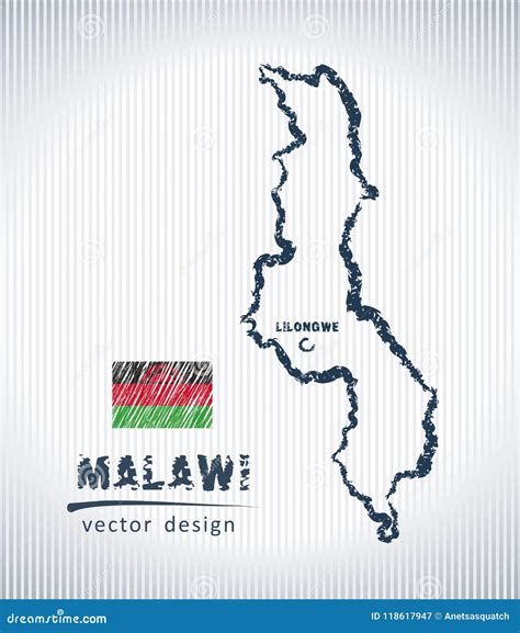 Malawi National Vector Drawing Map On White Background Stock Vector