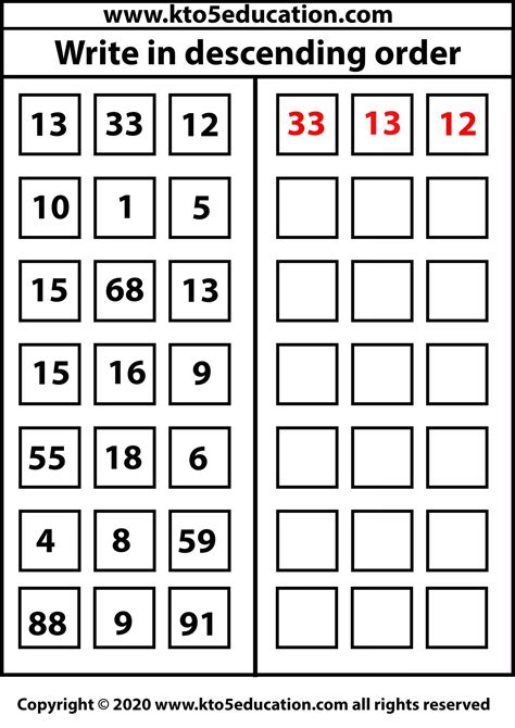 Ascending And Descending Order Worksheet To 100 Ordering 45 Off