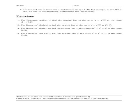 Tangent Lines Worksheet Answers