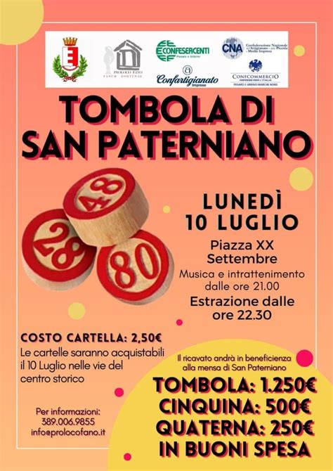 Lunedì 10 luglio torna la Tombola di San Paterniano