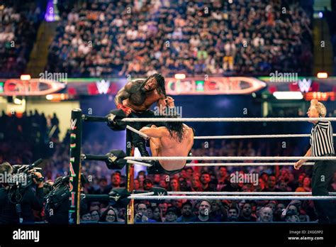 Roman Reigns And Drew Mcintyre Wrestling At Wwe Clash At The Castle In