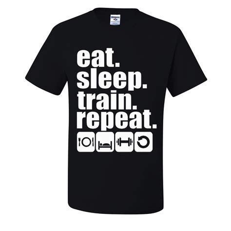 Eat Sleep Train Repeat Gym Musles Mens T Shirts Black Small