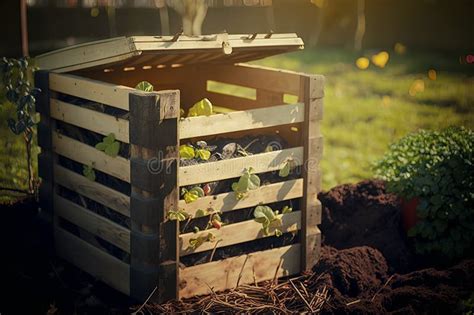 Homemade Wooden Compost Bin In The Garden Recycling Organic