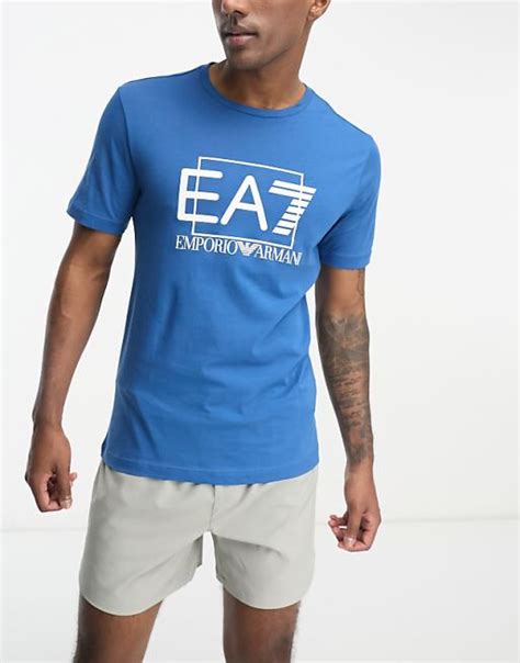 Emporio Armani Ea7 Visibility Large Logo T Shirt In Blue Asos