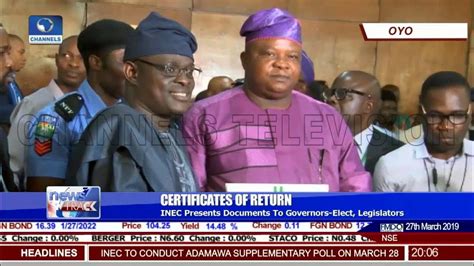 Inec Presents Certificates Of Return To Governors Elect Legislators