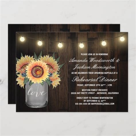 Mason Jar Sunflower Rehearsal Dinner Invitations Zazzle