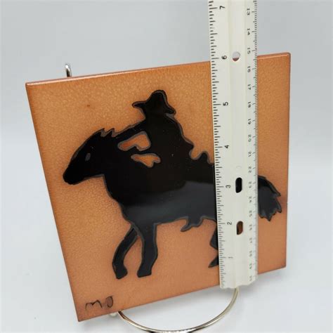 Cowboy Silhouette Horse Western Art Tile Mary Jane Balok Utah Ceramic