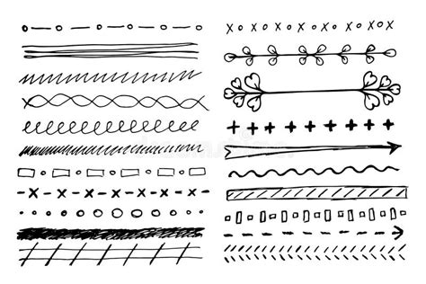 Un Conjunto De Líneas Diferentes Dibujadas A Mano Stock De Ilustración